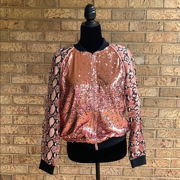 NWT Pink Sequin n Snake Print Bomber Jacket. - Picture 6 of 6